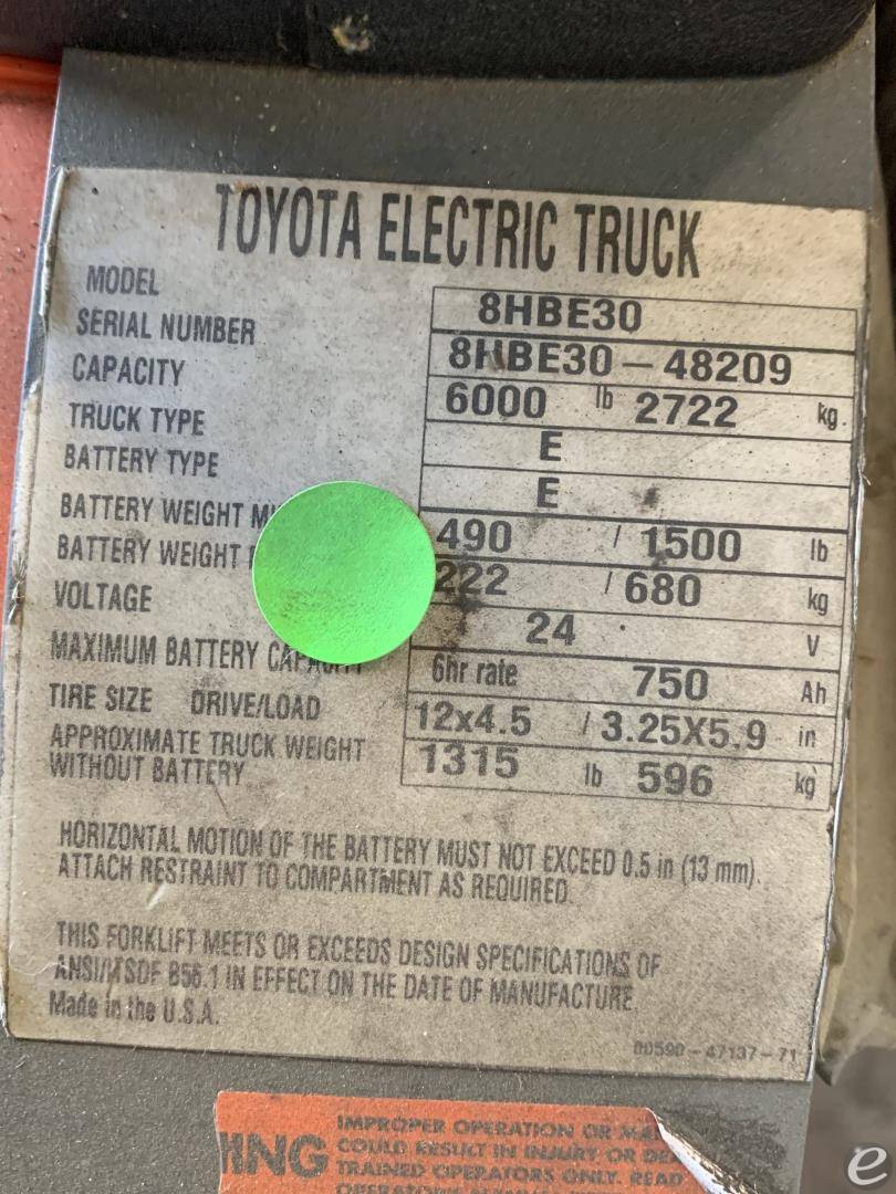 2017 Toyota 8HBE30 At UsedEquipmentHub.com