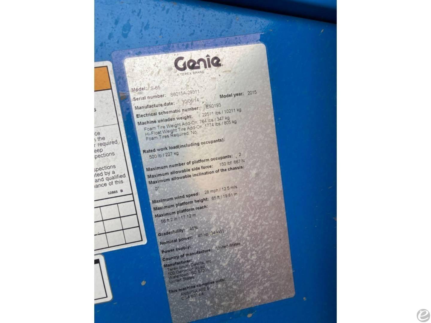 2015 Genie S65 At UsedEquipmentHub.com