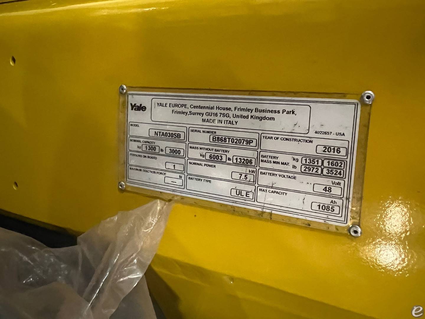 2016 Yale NTA030SB At UsedEquipmentHub.com