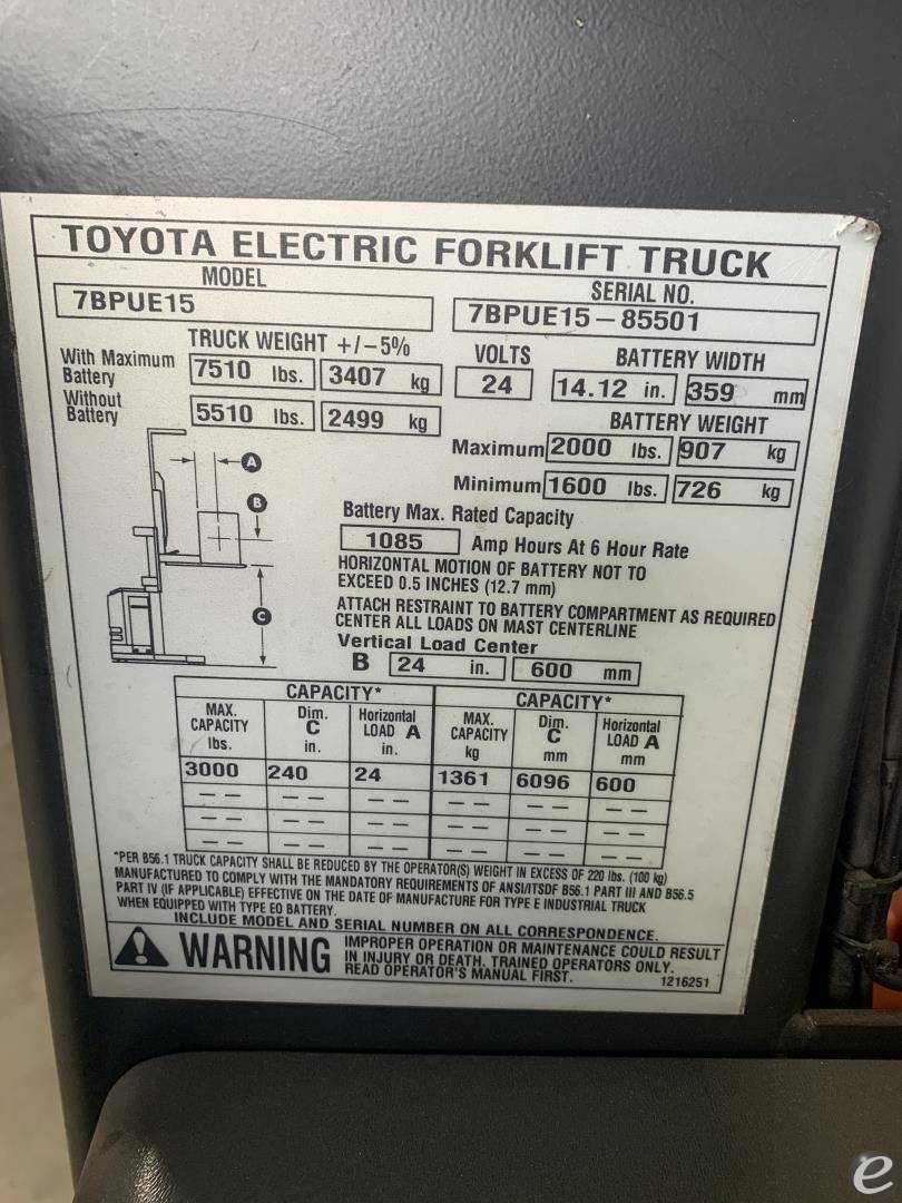 2018 Toyota 7BPUE15240 At UsedEquipmentHub.com